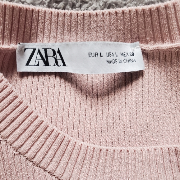 Zara Elegant Pink Puff Sleeve Ribbed Long Sleeve Top - Size L - Picture 6 of 10